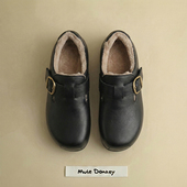 通勤棉鞋 多嘴驴Donkey黑色加绒毛毛鞋 女复古增高小土豆毛绒勃肯鞋