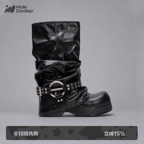 多嘴驴Donkey裤管厚底黑色中筒靴