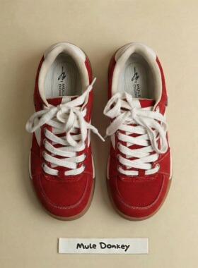 多嘴驴Donkey原创小众板鞋女小个子红色厚底帆布面包鞋增高休闲鞋