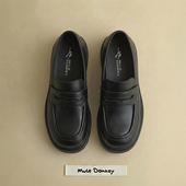 女款 秋季 英伦风小皮鞋 多嘴驴Donkey黑色乐福鞋 厚底粗跟JK制服单鞋