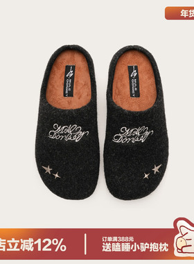 多嘴驴Donkey毛绒勃肯鞋女款冬季保暖毛毛鞋一脚蹬黑色厚底棉拖鞋