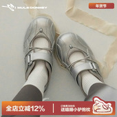 多嘴驴Donkey机能芭蕾玛丽珍鞋 百搭魔术贴浅口单鞋 女秋季 银色凉鞋