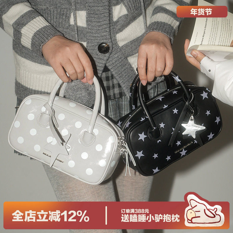 多嘴驴Donkey波点星星手提包女韩系杂物小拎包保龄球包单肩斜挎包,箱包皮具/热销女包/男包,通用款女包,淘宝优惠券,粉丝福利购,淘宝优惠卷