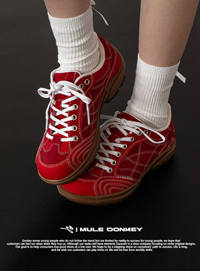 多嘴驴Donkey红色复古德训鞋女春季足弓支撑赛车鞋休闲运动鞋子男