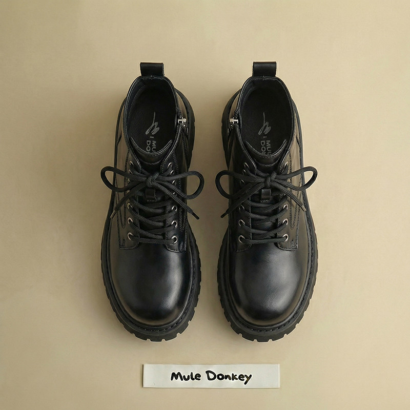 多嘴驴Donkey黑色马丁靴女款冬季厚底增高短靴户外百搭英伦风靴子