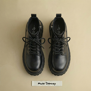 多嘴驴Donkey黑色马丁靴女款冬季厚底增高短靴户外百搭英伦风靴子