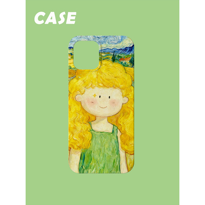 原创插画手机壳欧洲田园风女孩油画风格适用苹果17promax轻薄iPhone16151413plusxsmax韩国二合一菲林华为