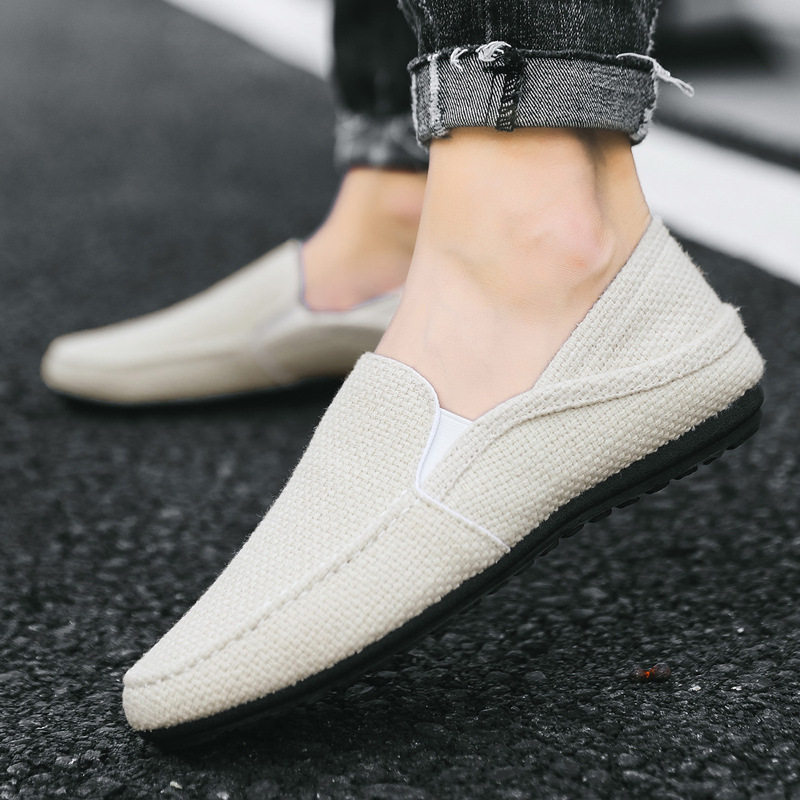 透气亚麻布鞋男韩版潮流懒人休闲