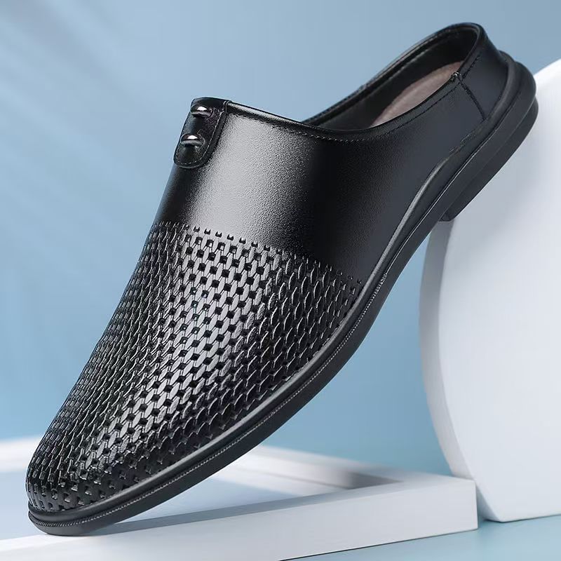 半拖皮鞋一脚蹬套脚无后跟男鞋子