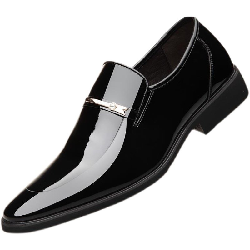 AUTUMN POINTY TOE SLIP FOOT LEATHER SHOES MENS BUSINESS FORMAL WEAR SHINY LEATHER CASUAL BREATHABLE WEDDING GROOM MENS SHOES BEST MAN 454647