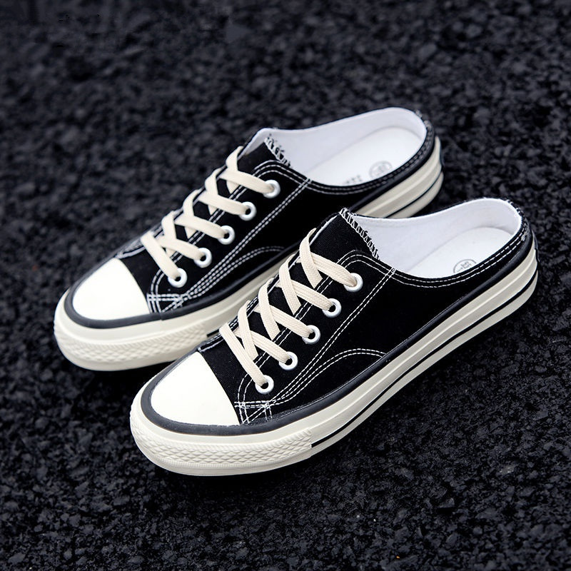 无后跟一脚蹬懒人休闲潮鞋帆布鞋