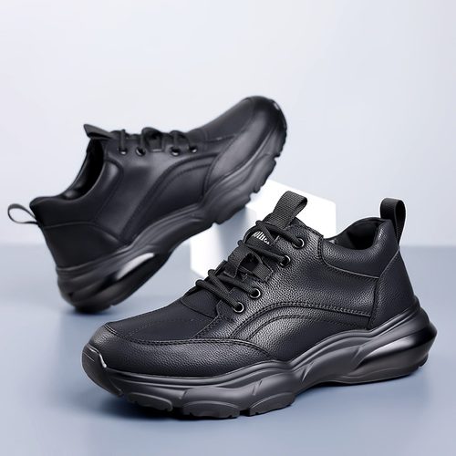 耐磨防水软皮面全黑色工作皮鞋男
