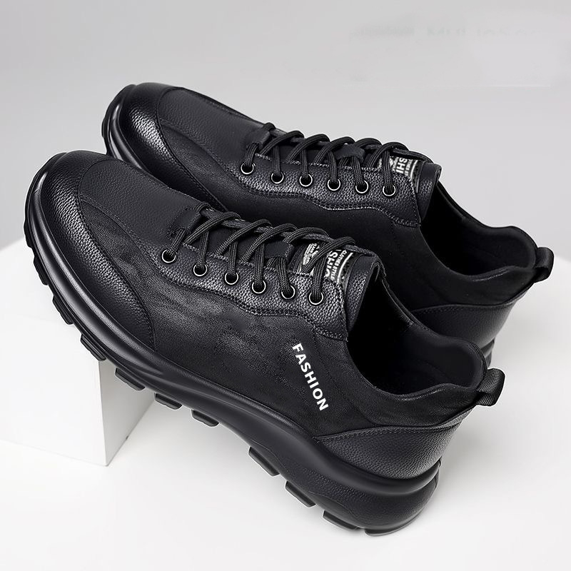 软底软皮面工作鞋厚底加绒棉鞋男