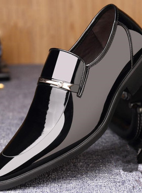 春季尖头套脚皮鞋男商务正装亮皮休闲透气结婚新郎男鞋伴郎454647