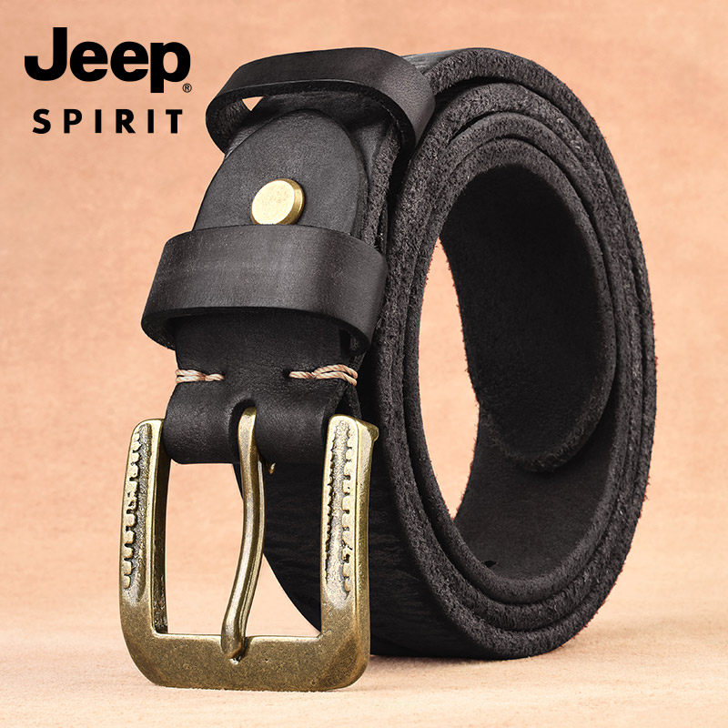 正品jeep铜扣皮带真皮男士头层纯牛皮加长青年单层皮中年针扣腰带