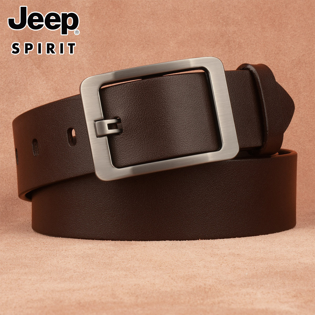 jeep吉普男皮带头层牛皮商务休闲针扣青年时尚真皮腰带牛仔裤百搭