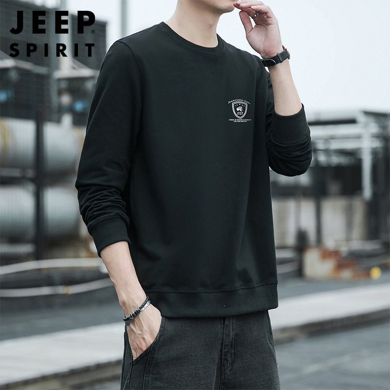 JEEP 春款长袖T恤男宽松大码男士卫衣休闲圆领体恤衫