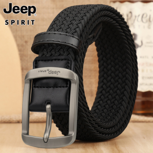 jeep皮带男2026新款 带 帆布针扣休闲腰带百搭松紧弹力编织免打孔裤
