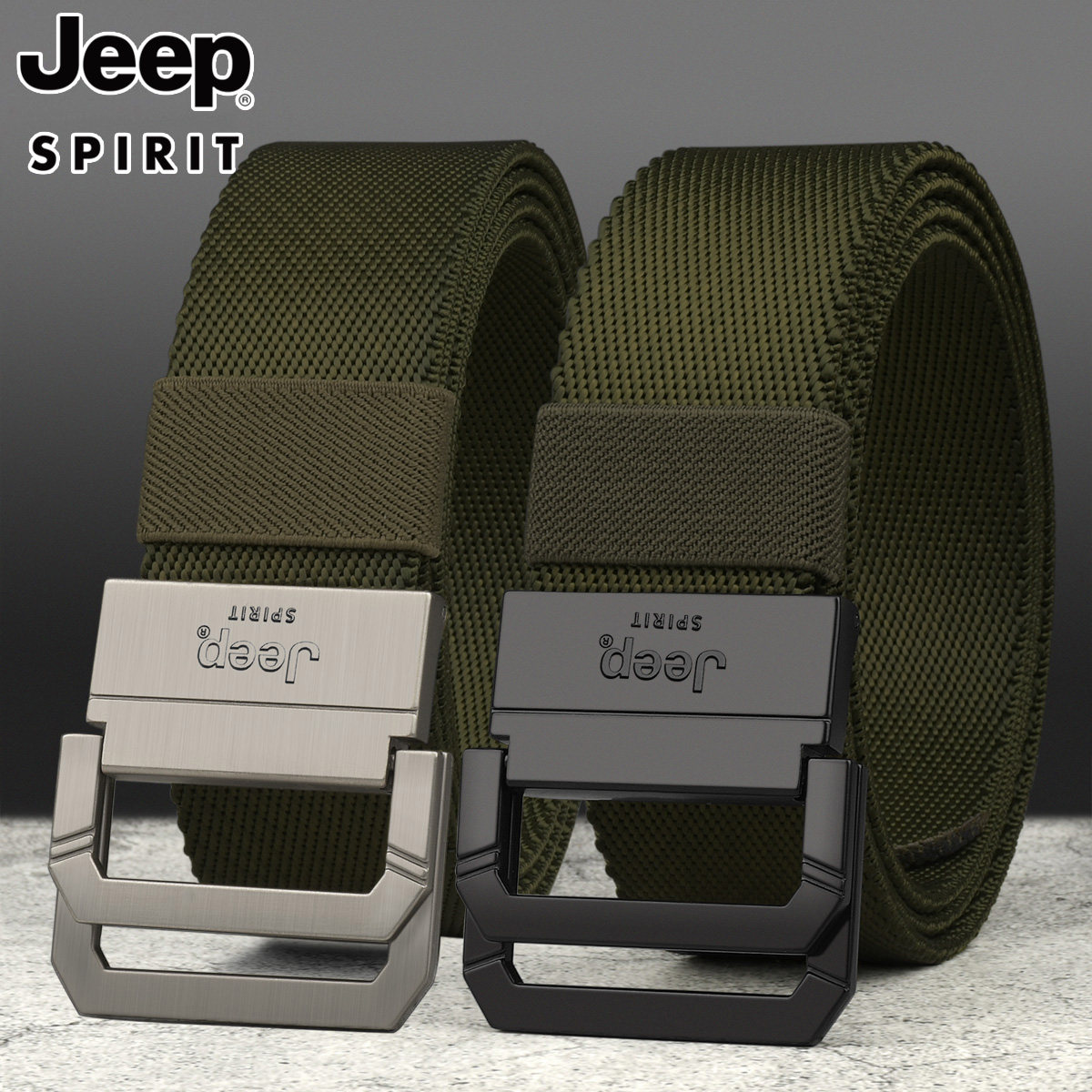 jeep吉普双环扣战术皮带男士尼龙帆布弹力青年时尚韩版潮腰带裤带