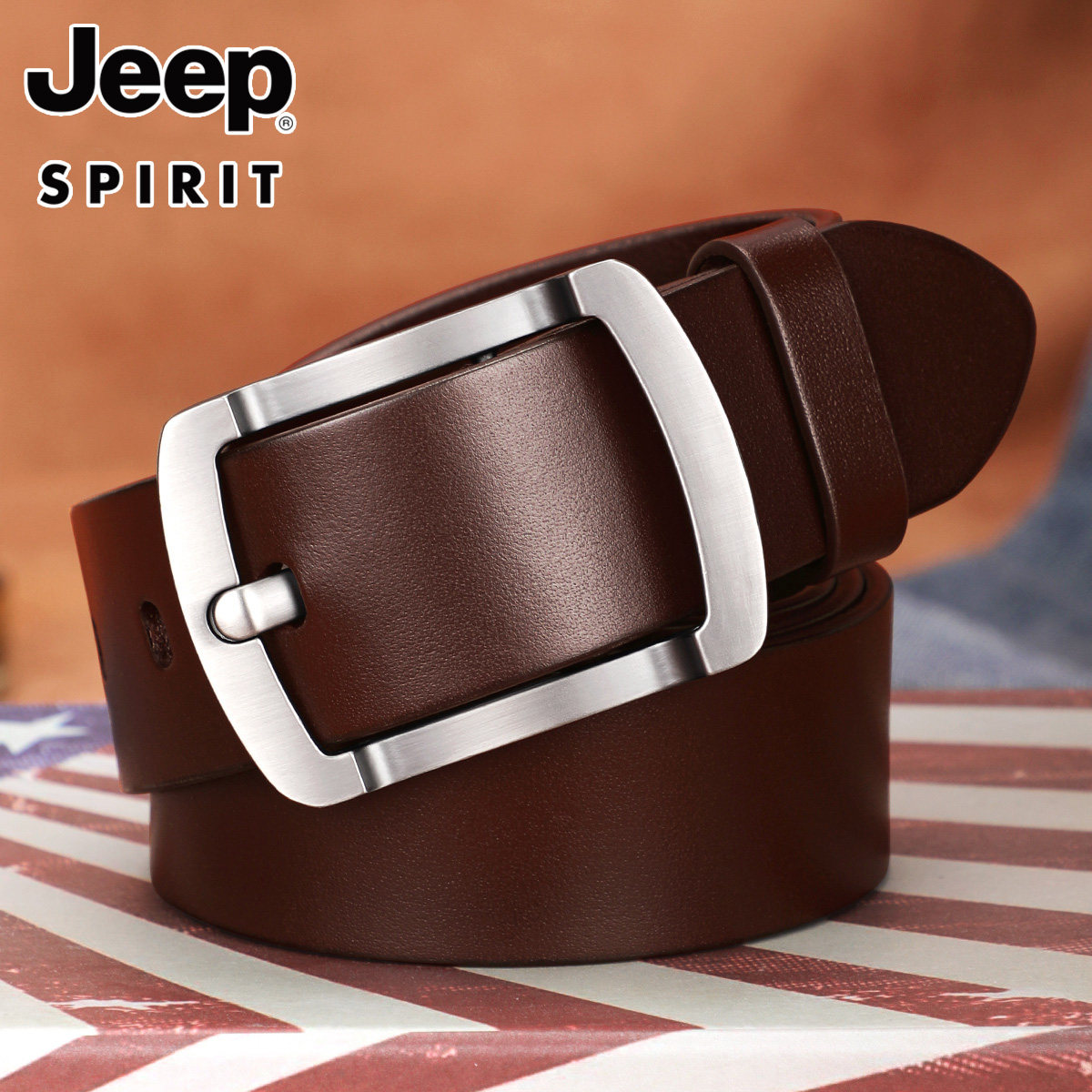 jeep男士皮带真皮青年休闲韩版时尚学生裤带头层纯牛皮针扣腰带