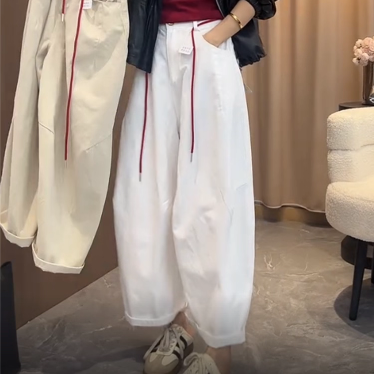 设计感洋气高腰弯刀气球裤女2025早秋新款百搭宽松显瘦休闲牛仔裤