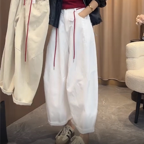 设计感洋气高腰弯刀气球裤女2025早秋新款百搭宽松显瘦休闲牛仔裤