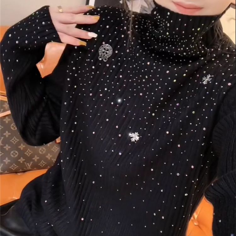 欧货重工烫钻高领针织衫