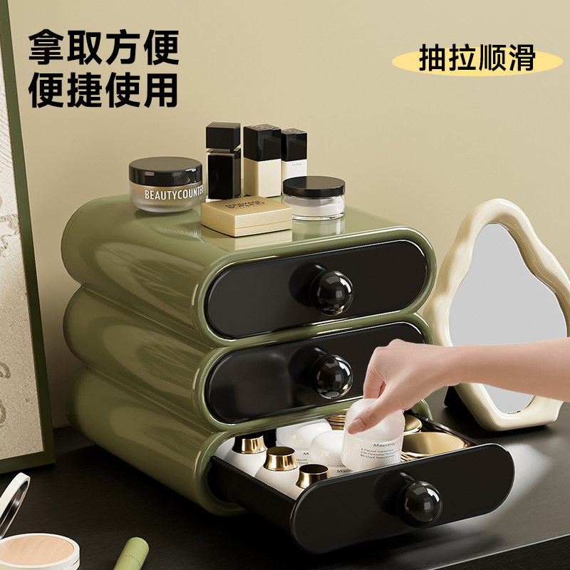 法式复古风化妆品收纳盒桌面高级感梳妆台口红多层抽屉式置物架