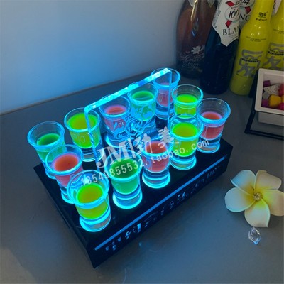 亚克力发光子弹杯架 LED酒吧充电鸡尾酒杯架心形铁架七彩试管杯架