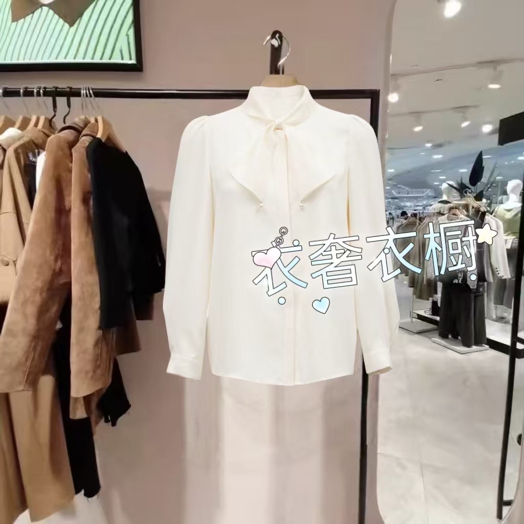 女装2025春季新款百搭泡泡袖蝴蝶结装饰雪纺衬衫上衣325105012-AF