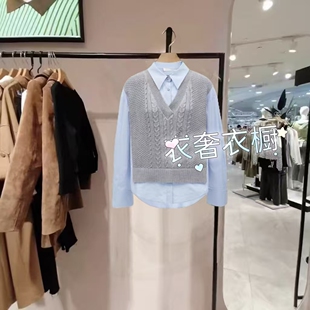 女装2025新款学院风简约休闲假两件马甲针织衬衫女124105005-HS