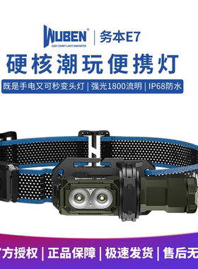 务本Wuben E7强光感应头灯磁吸长续航照明钓鱼登山赶海充电手电筒