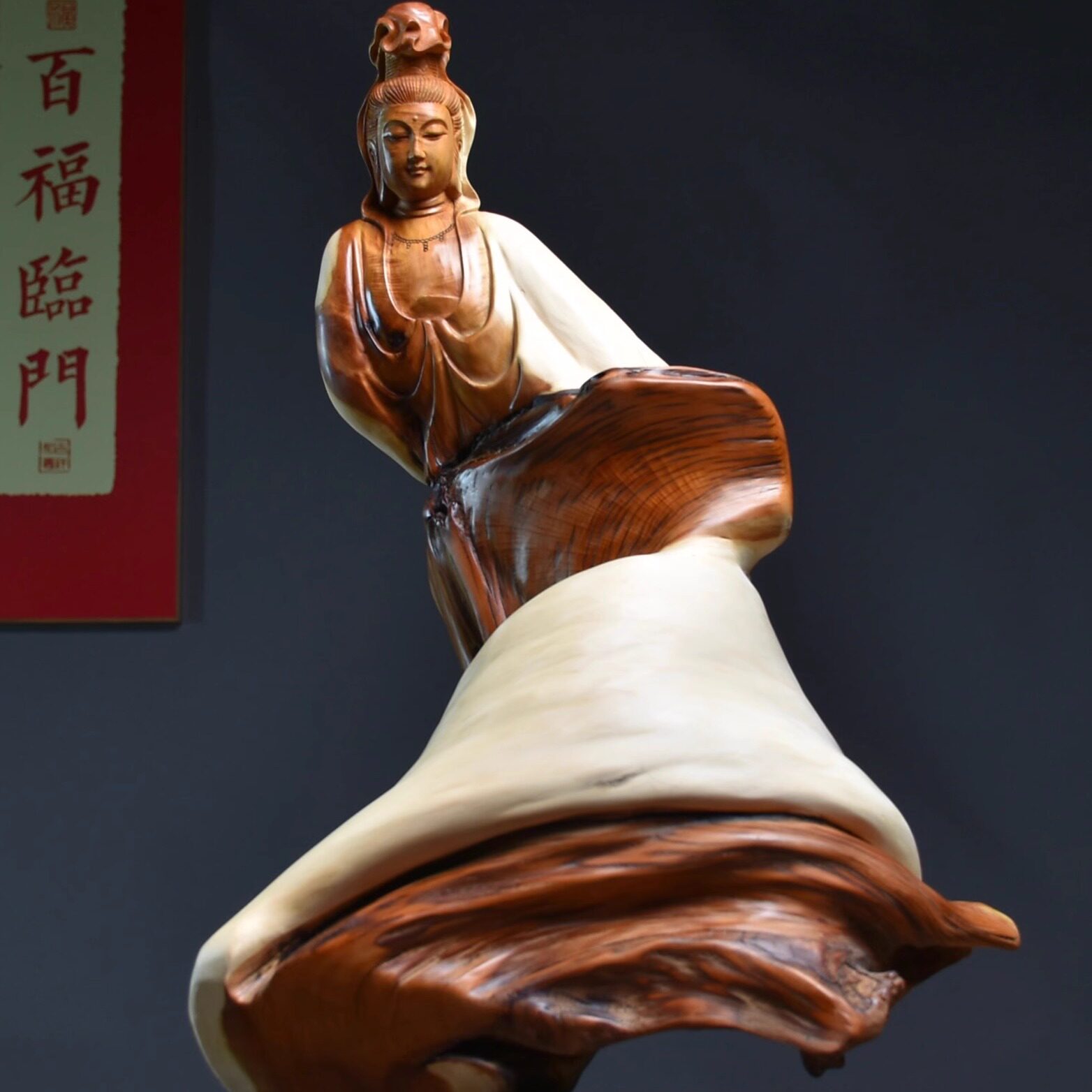 太行崖柏根雕木雕摆件观音菩萨佛像人物随形雕刻工艺品家居装饰品