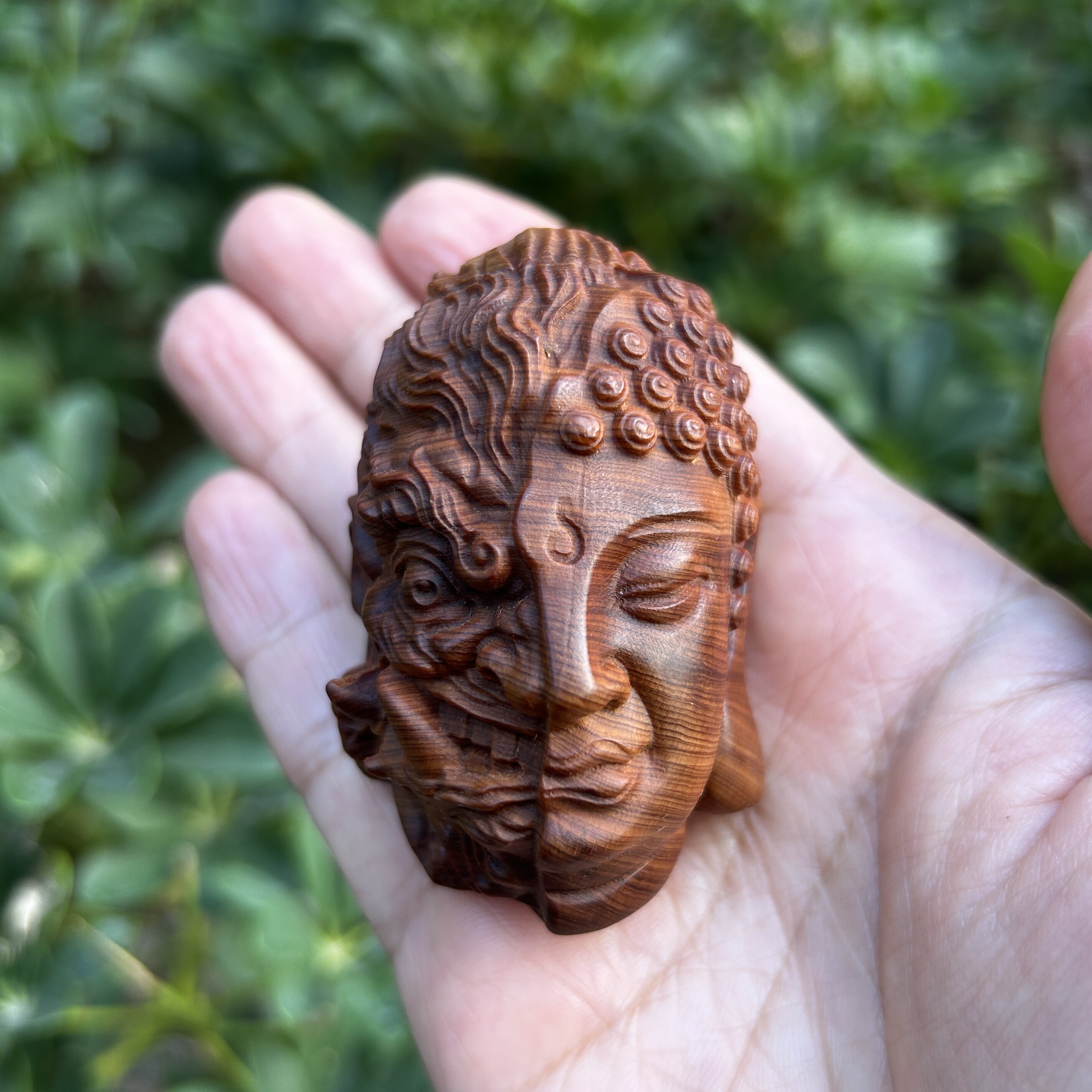 天然陈化料崖柏木雕刻佛魔一念之间手把件随身盘玩文玩桌面小摆件