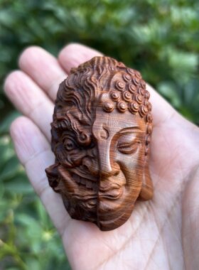天然陈化料崖柏木雕刻佛魔一念之间手把件随身盘玩文玩桌面小摆件