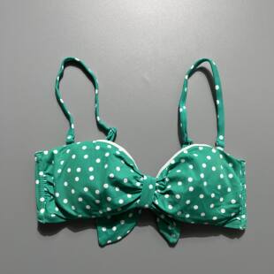 日本原单 女比基尼复古印花泳衣挂脖沙滩度假bikini带胸垫