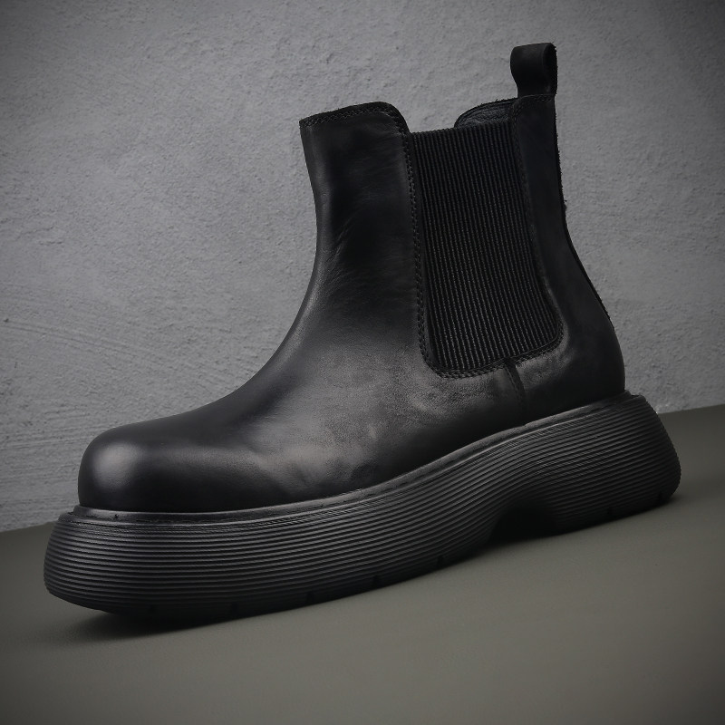 真皮高帮套筒马丁靴男短靴增高走秀靴纯皮发型师靴工装靴切尔西靴