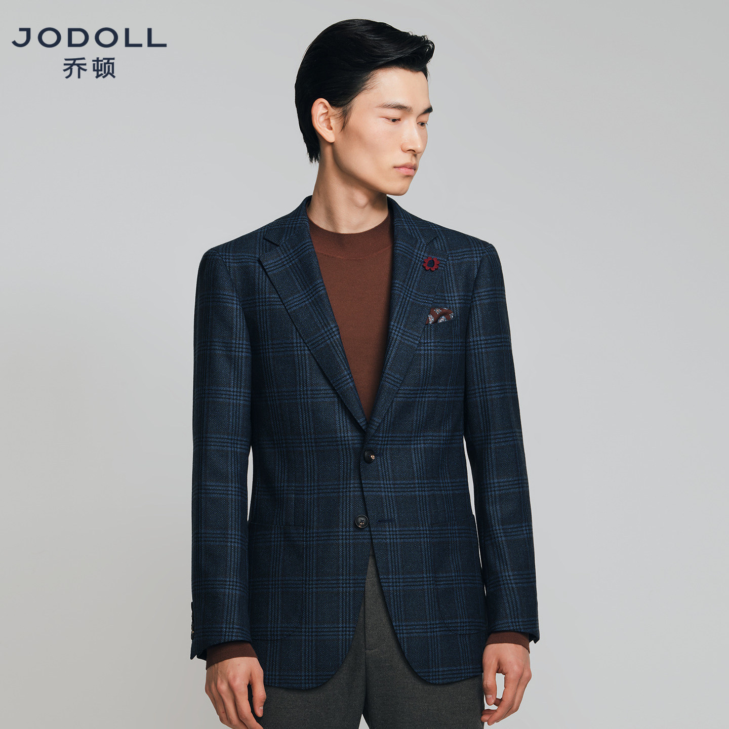 JODOLL乔顿冬季新款男士羊毛大衣潮流商务正装藏青色中长款呢外套