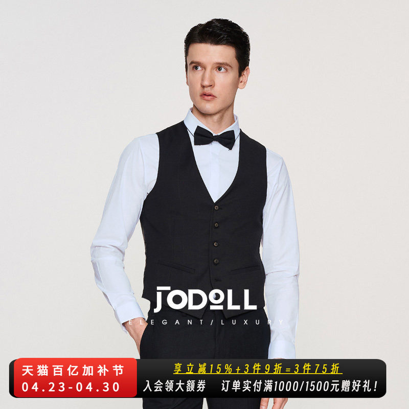 JODOLL乔顿潮流时尚西装马甲男士商务正装经典黑色绵羊毛马甲外套