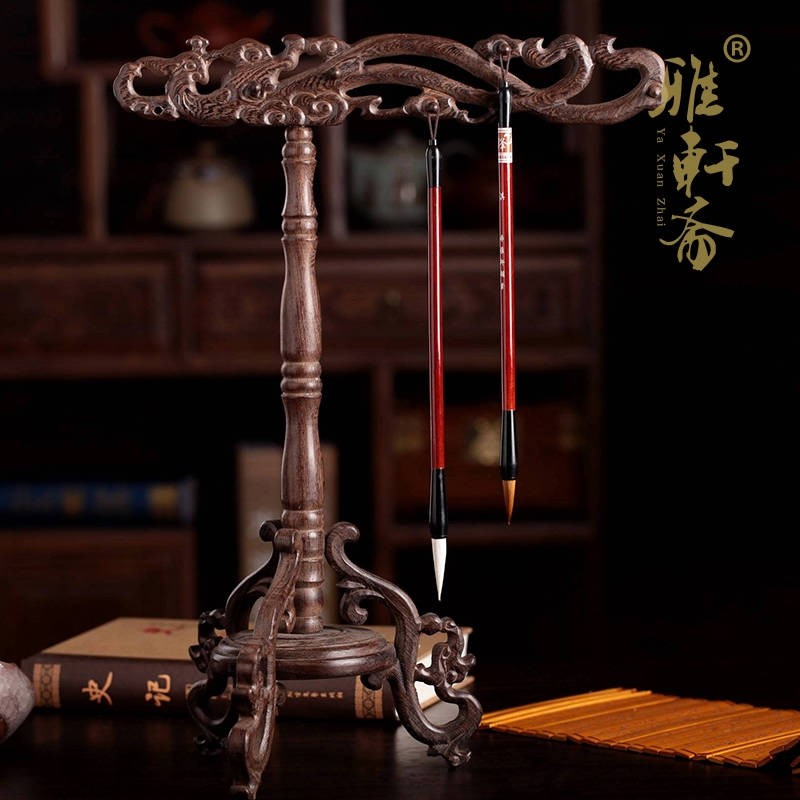 架收纳实木质简约创意毛笔笔架托文昌笔搁鸡翅木毛笔架子文房四宝摆件