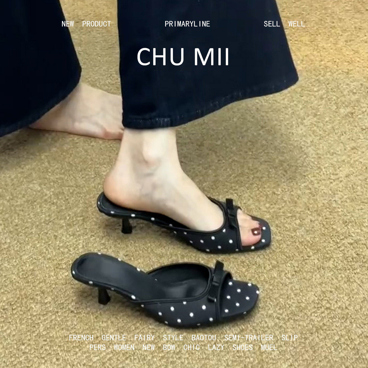 羊皮版！绝美蝴蝶结一字带高跟鞋女配裙子露趾凉鞋细跟真皮凉拖鞋