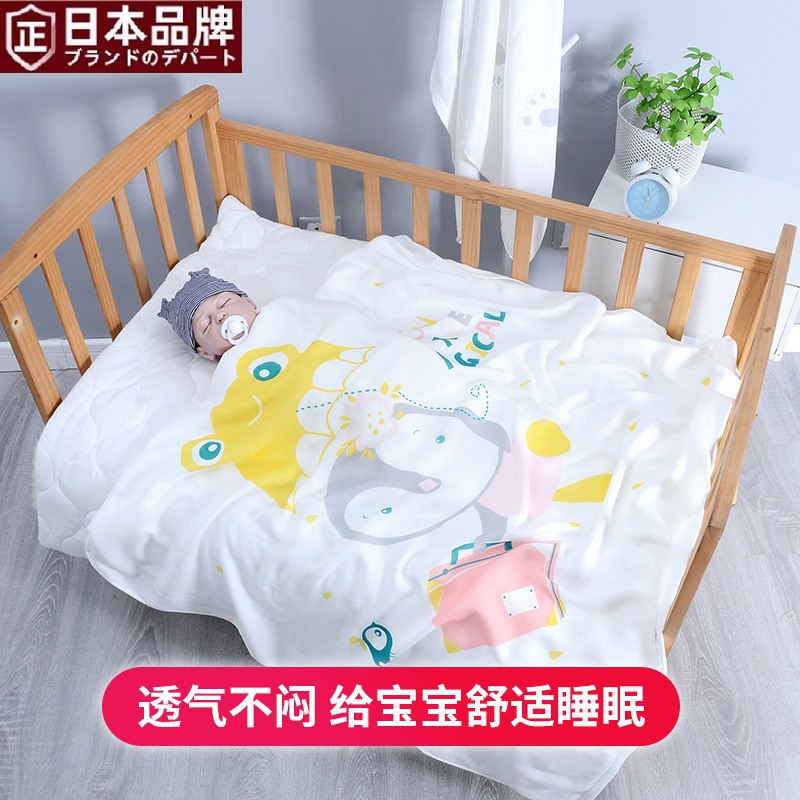 日本进口婴儿纱布浴巾双层竹纤维卡通柔软吸水春夏新生儿包巾婴童