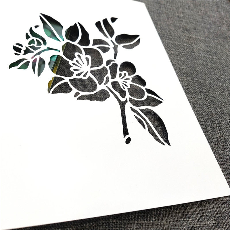 桃花镂空模板中式春季型版描画喷雾拓印创意美术涂鸦桃花型版769