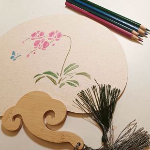 古风花草镂空萱草忘忧草水仙型板防水精致无碎渣团扇手绘014