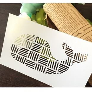 手绘T恤镂空模板拓印平涂创意美术涂鸦型染上色几何鲸鱼251