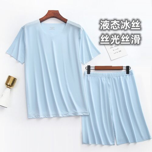 冰丝裸感无痕睡裤圆领五分家居服