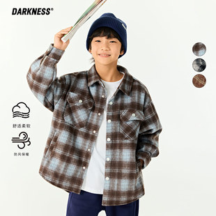 DK童装 外套儿童中大童休闲上衣潮 25秋冬加厚女男童磨毛呢格子衬衫