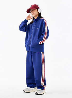 DK童装春季新款复古女童男童运动套装儿童时髦外套卫衣裤两件套潮