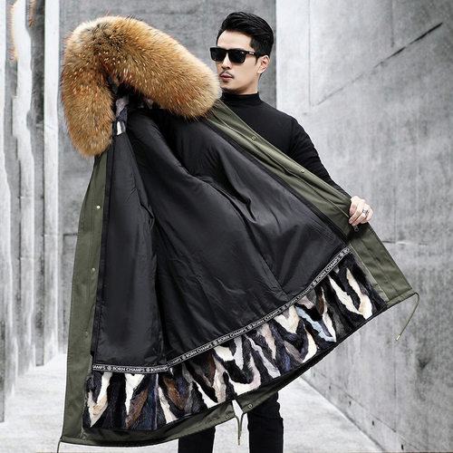 海宁进口派克服男水貂毛貂皮内胆尼克服2025新款皮毛一体男中长款