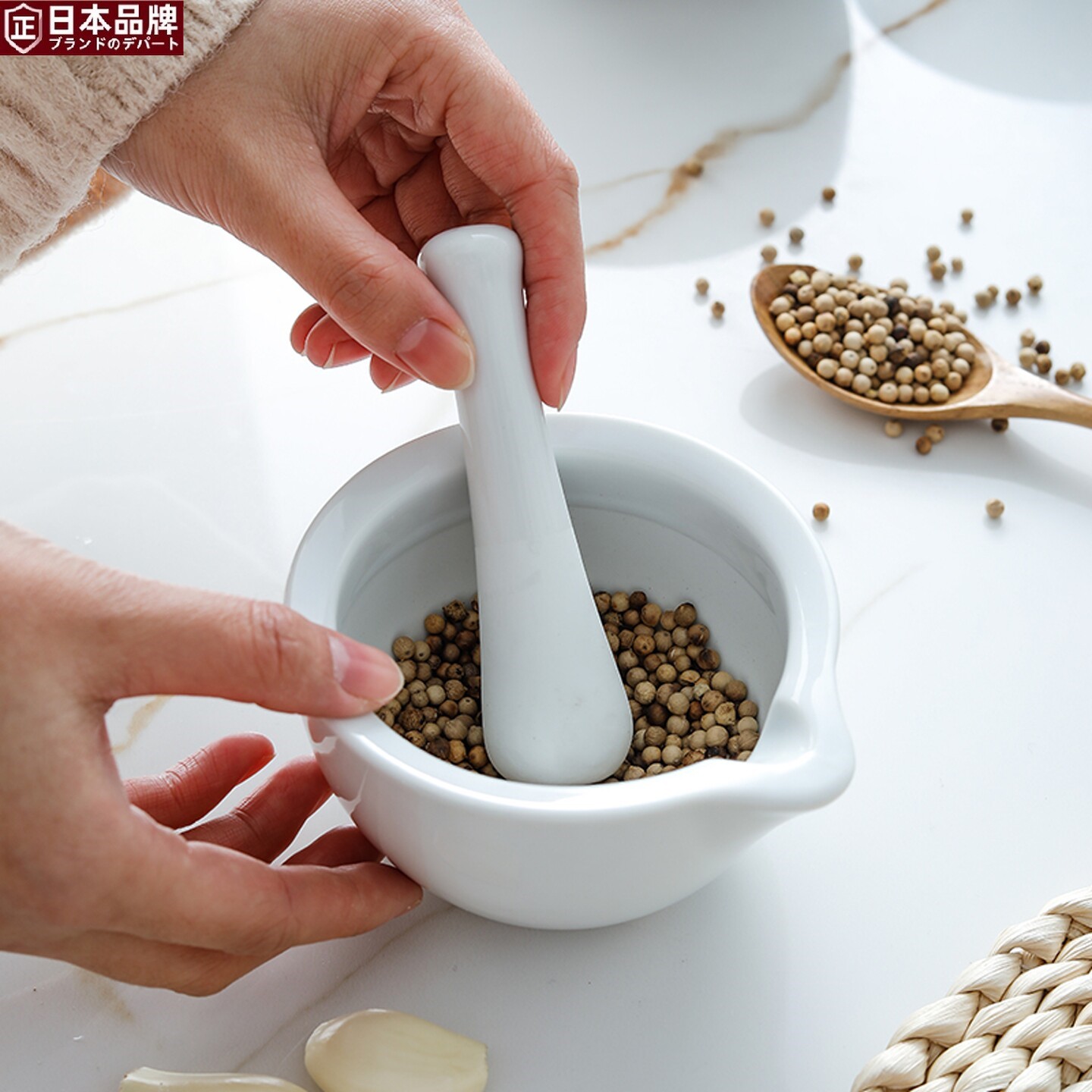 日本进口陶瓷宝宝辅食捣碎臼器药片研磨器捣蒜器擂钵磨米糊研磨碗